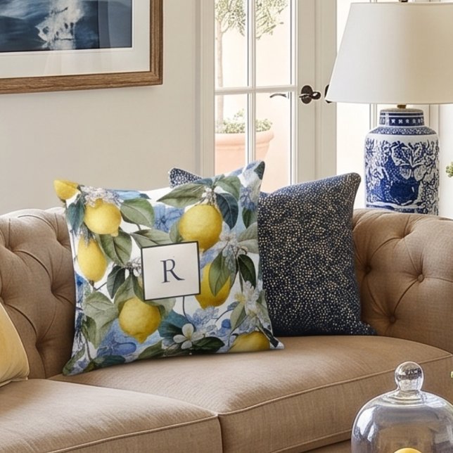Lemon Botanical Monogram  Cushion (Creator Uploaded)