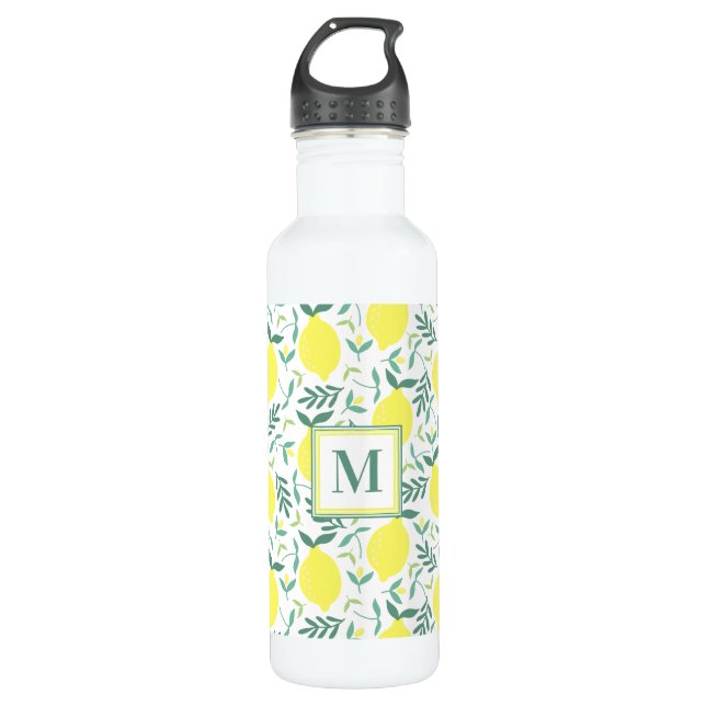 Lemon botanical monogram pattern 710 ml water bottle (Front)