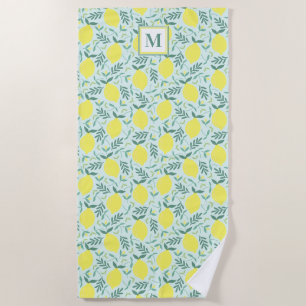 Lemon botanical monogram pattern beach towel