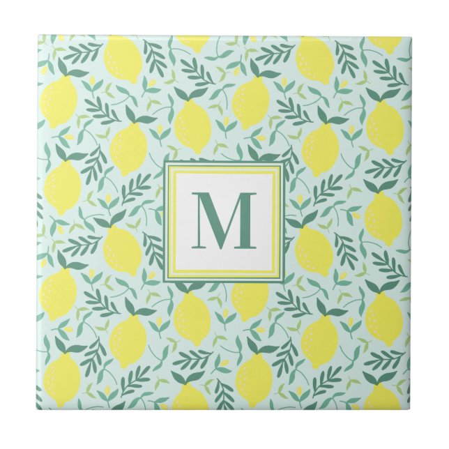 Lemon botanical monogram pattern ceramic tile (Front)