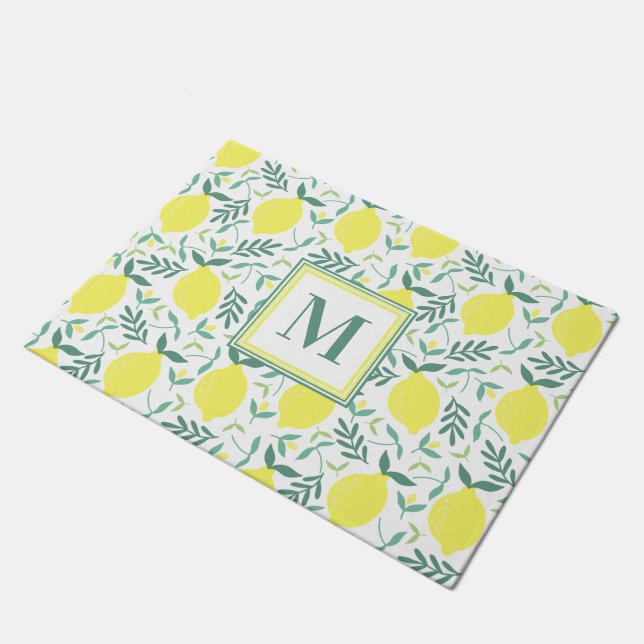 Lemon botanical monogram pattern doormat (Angled)