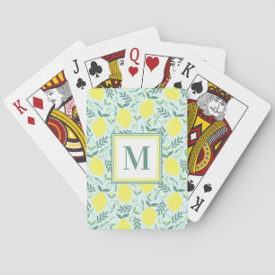 Lemon botanical monogram pattern playing cards