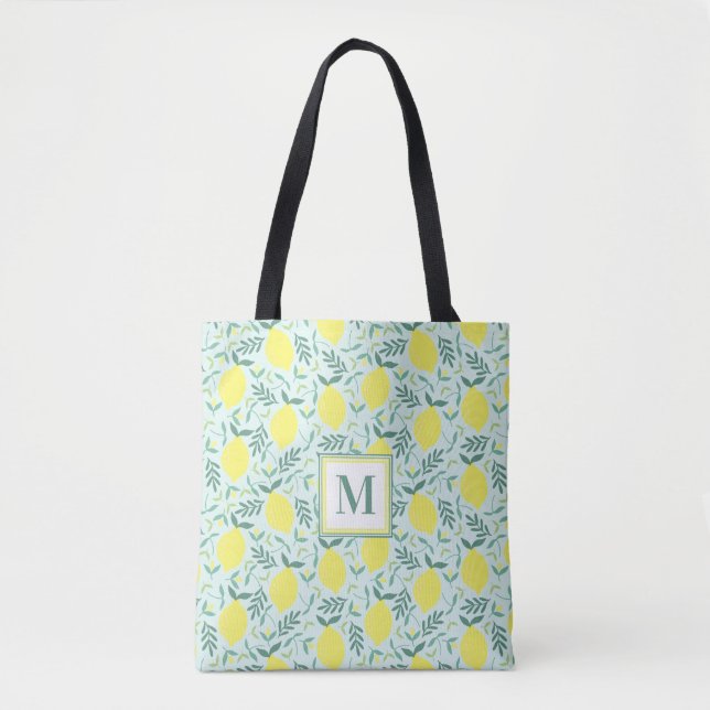 Lemon botanical monogram print tote bag (Front)