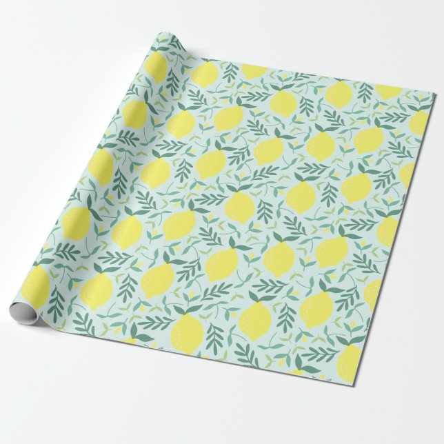 Lemon botanical pattern wrapping paper (Unrolled)