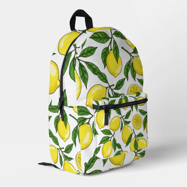 Lemon Botanical Seamless – Hand Drawn Printed Backpack (Back Corner Left)