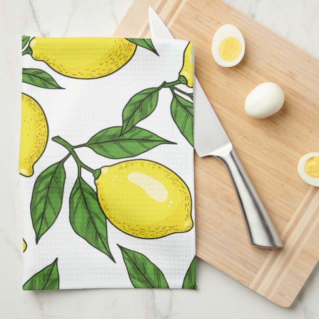 Lemon Botanical Seamless – Hand Drawn Tea Towel (Quarter Fold)