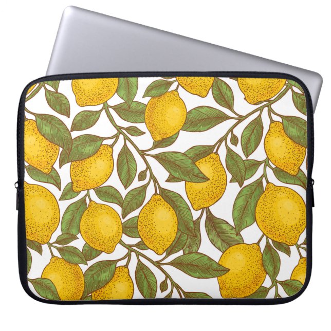 Lemon botanical seamless pattern laptop sleeve (Front)