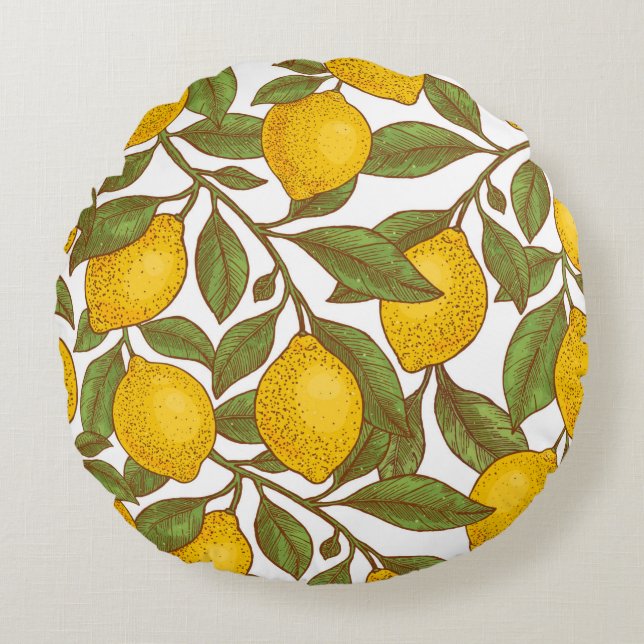 Lemon botanical seamless pattern round cushion (Front)