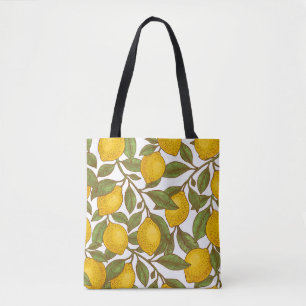Lemon botanical seamless pattern tote bag