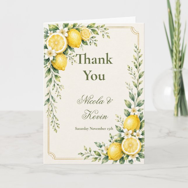 Lemon Botanical Wedding Thank You Card (Front)