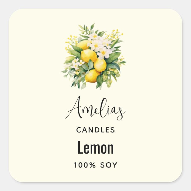 Lemon Bouquet with White Blossom - Candle Business Square Sticker (Front)