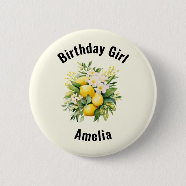 Lemon Bouquet with White Blossoms Birthday Girl 6 Cm Round Badge (Front)