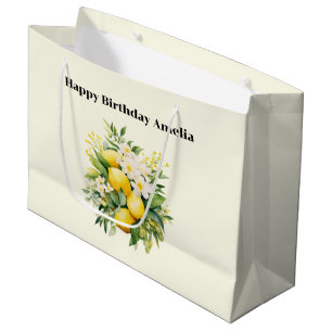 Lemon Bouquet with White Blossoms Birthday Large Gift Bag