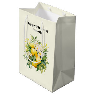 Lemon Bouquet with White Blossoms Birthday Medium Gift Bag