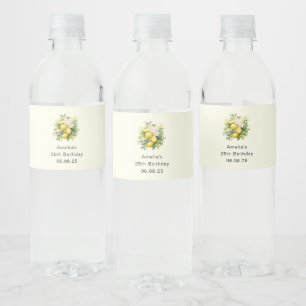 Lemon Bouquet with White Blossoms Birthday Water Bottle Label