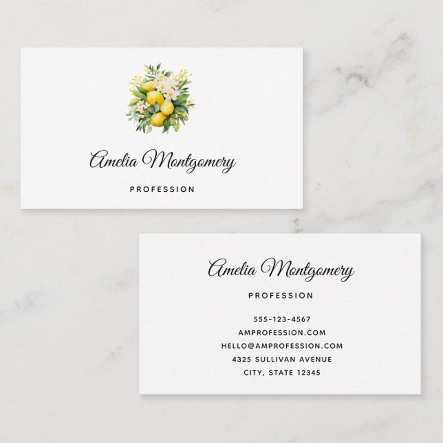 Lemon Bouquet with White Blossoms Business Card (Front/Back)