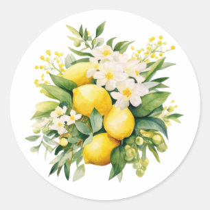 Lemon Bouquet with White Blossoms Classic Round Sticker