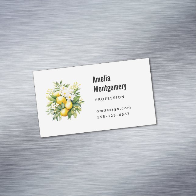 Lemon Bouquet with White Blossoms Magnetic Business Card (In Situ)