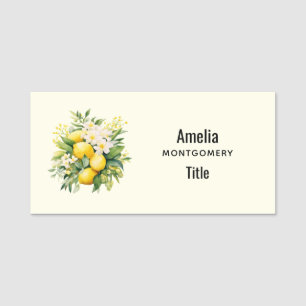 Lemon Bouquet with White Blossoms Name Tag