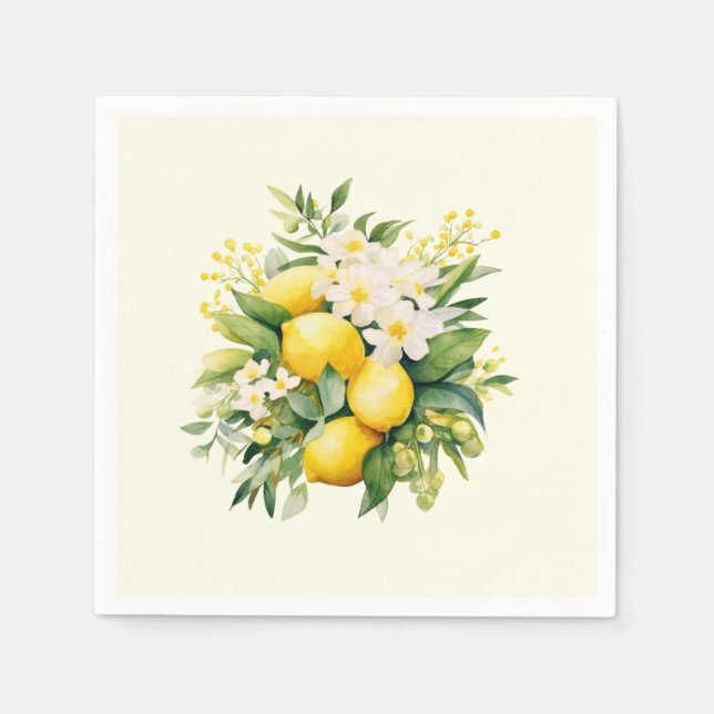 Lemon Bouquet with White Blossoms Napkin (Front)
