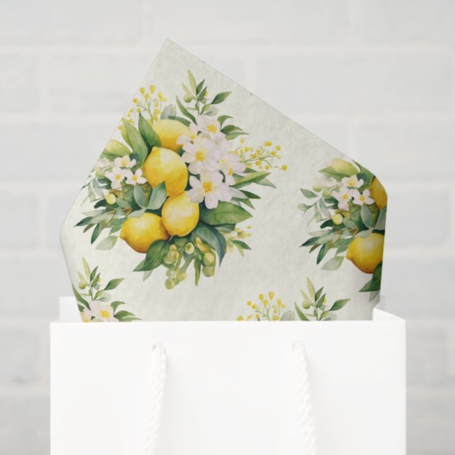Lemon Bouquet with White Blossoms Pattern Tissue Paper (Gift Bag)