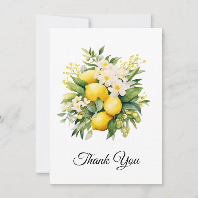 Lemon Bouquet with White Blossoms Thank You Card (Front)