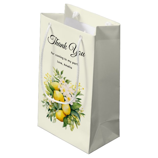 Lemon Bouquet with White Blossoms Thank You Small Gift Bag (Back Angled)