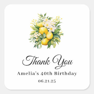 Lemon Bouquet with White Blossoms Thank You Square Sticker