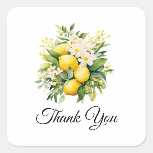 Lemon Bouquet with White Blossoms Thank You Square Sticker