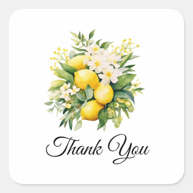 Lemon Bouquet with White Blossoms Thank You Square Sticker (Front)