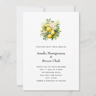 Lemon Bouquet with White Blossoms Wedding Invitation