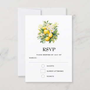 Lemon Bouquet with White Blossoms Wedding RSVP Card