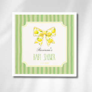 Lemon Bow Citrus Green Striped Baby Shower Napkin