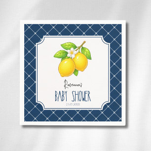 Lemon Bow Navy Blue Diamond Baby Shower Napkin