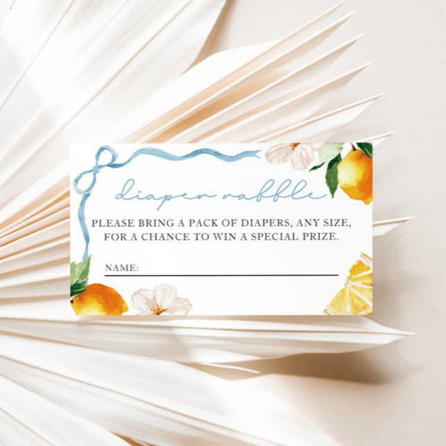 Lemon & Bows Baby Shower Diaper Raffle Entry  Enclosure Card (Boys Ciao Baby Lemon and Bows Diaper Raffle Entry Card)