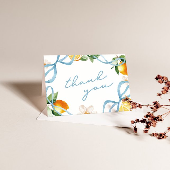 Lemon & Bows Whimsical Boys Baby Shower Thank You Card (Lemon & Bows Boy Baby Shower Thank You Card)