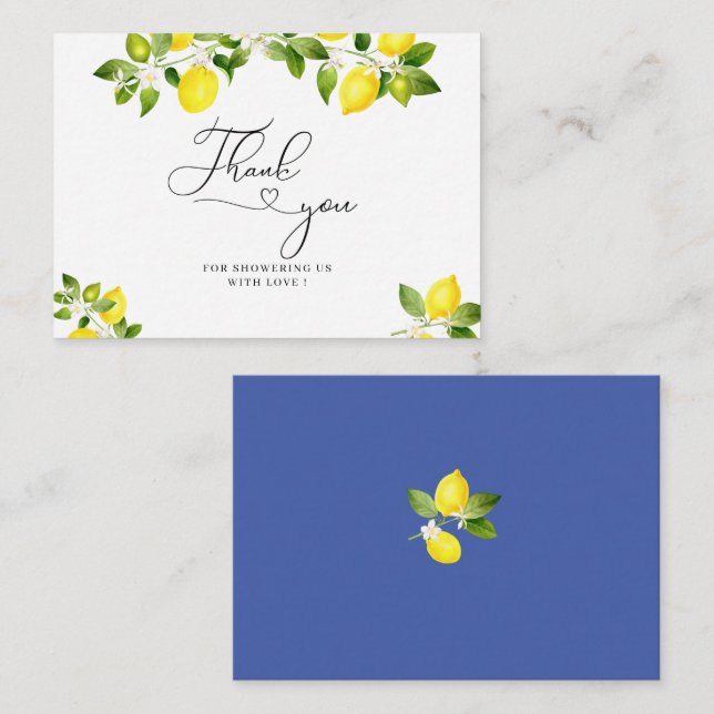 Lemon branch and blue mosaic thank you card (Front/Back)