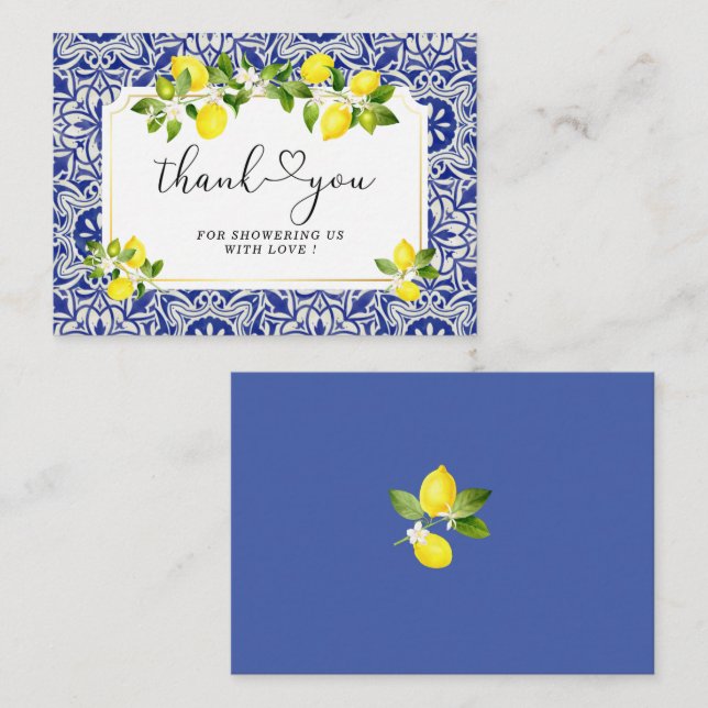 Lemon branch and blue mosaic thank you card (Front/Back)