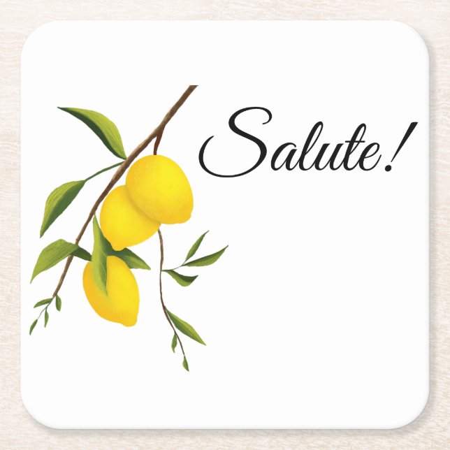 Lemon branch design with Salute! Square Paper Coaster (Front)