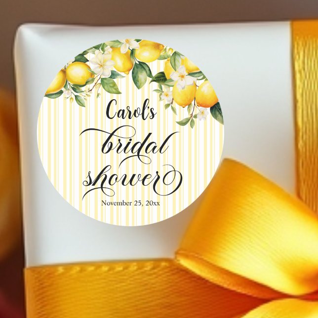 Lemon Branch Mediterranean Summer Bridal Shower Classic Round Sticker (Creator Uploaded)