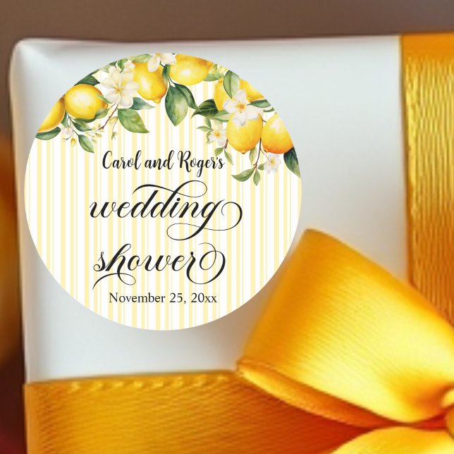 Lemon Branch Mediterranean Summer Wedding Shower Classic Round Sticker (Creator Uploaded)