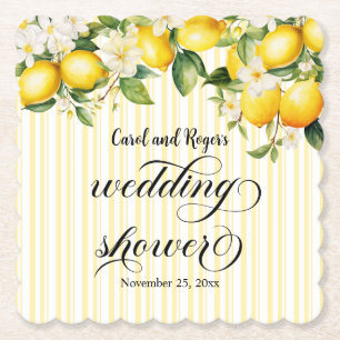 Lemon Branch Mediterranean Summer Wedding Shower Paper Coaster