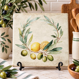 Lemon Branch Olive Wreath Mediterrean Rustic Tile