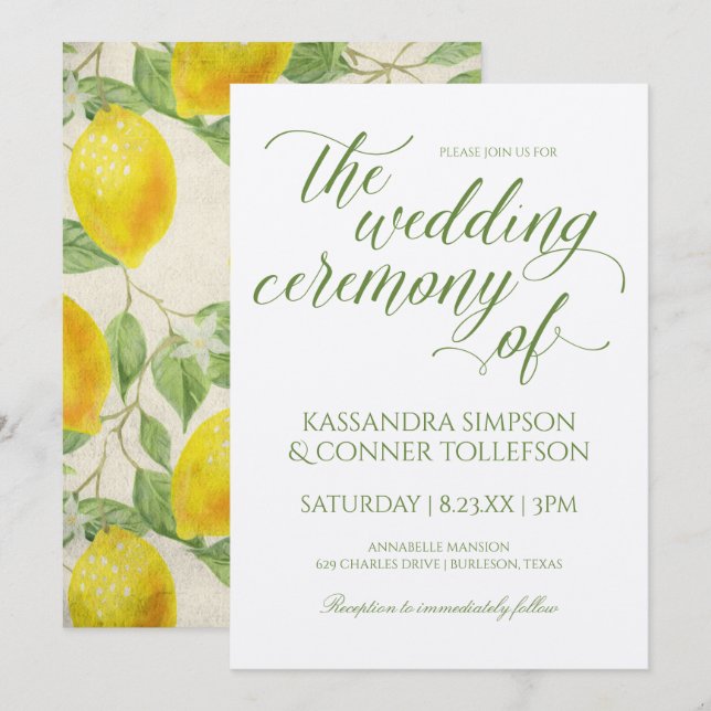 Lemon Branch Wedding Invitations | Vintage Yellow (Front/Back)