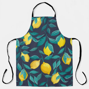 Lemon Branches: Blue Decorative Seamless Apron