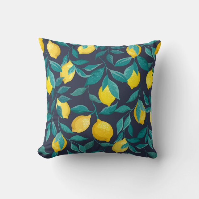 Lemon Branches: Blue Decorative Seamless Cushion (Front)