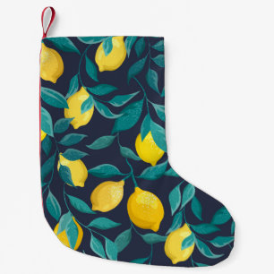 Lemon Branches: Blue Decorative Seamless Small Christmas Stocking