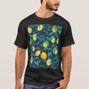 Lemon Branches: Blue Decorative Seamless T-Shirt