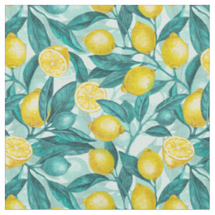 Lemon branches in blue and yellow fabric