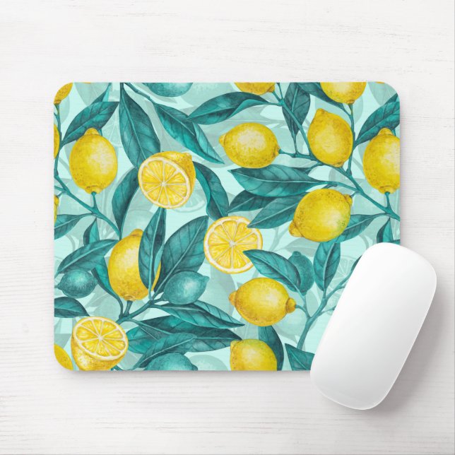 Lemon branches in blue and yellow mouse mat (With Mouse)